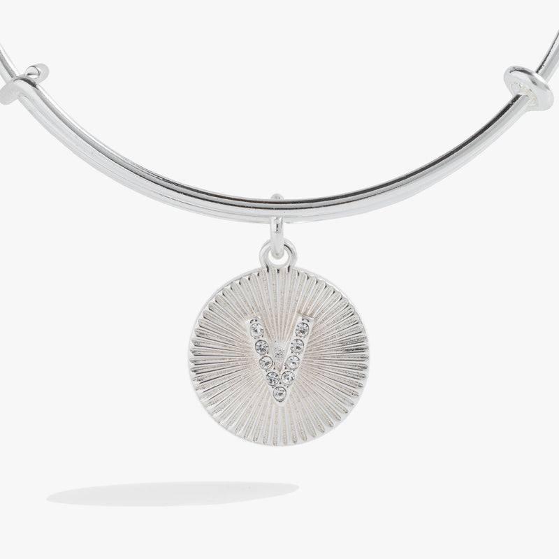 Initial V Pave Starburst Texture Bangle