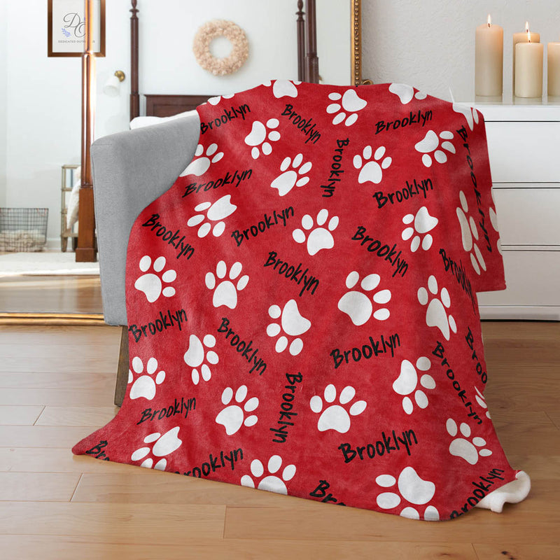 Pet Paw Pattern with Repeating Name - Personalized Blanket