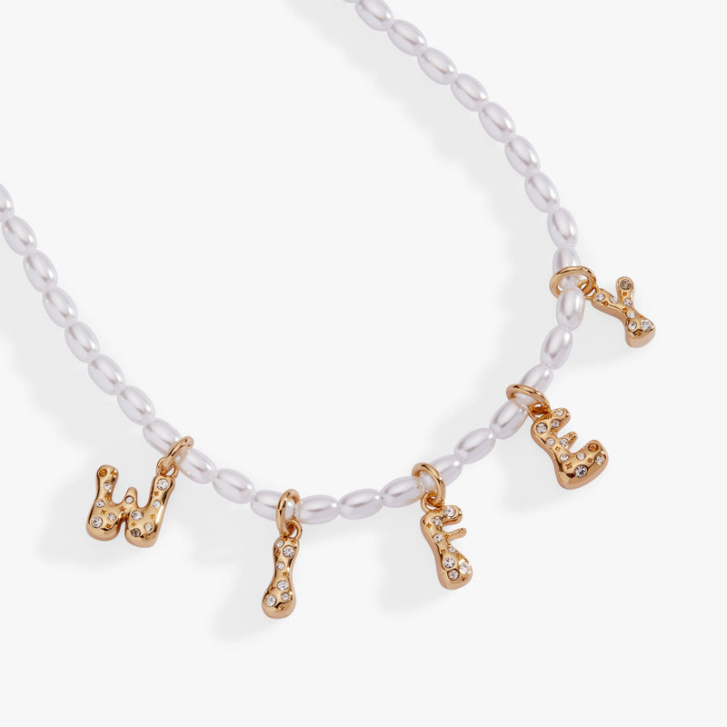 'Wifey' Bubble And Beaded Pearl Necklace