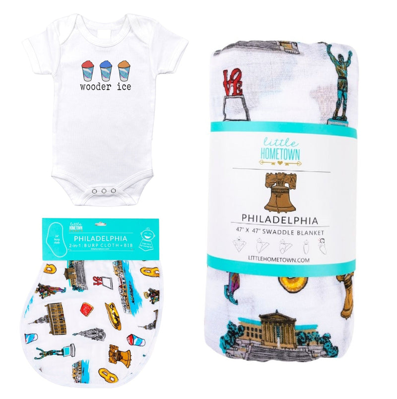 Philadelphia Newborn Water Ice Gift Bundle: Swaddle, Bib & Onesie