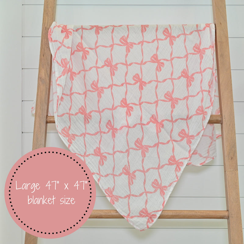 Beautiful Bows Baby Muslin Swaddle Blanket