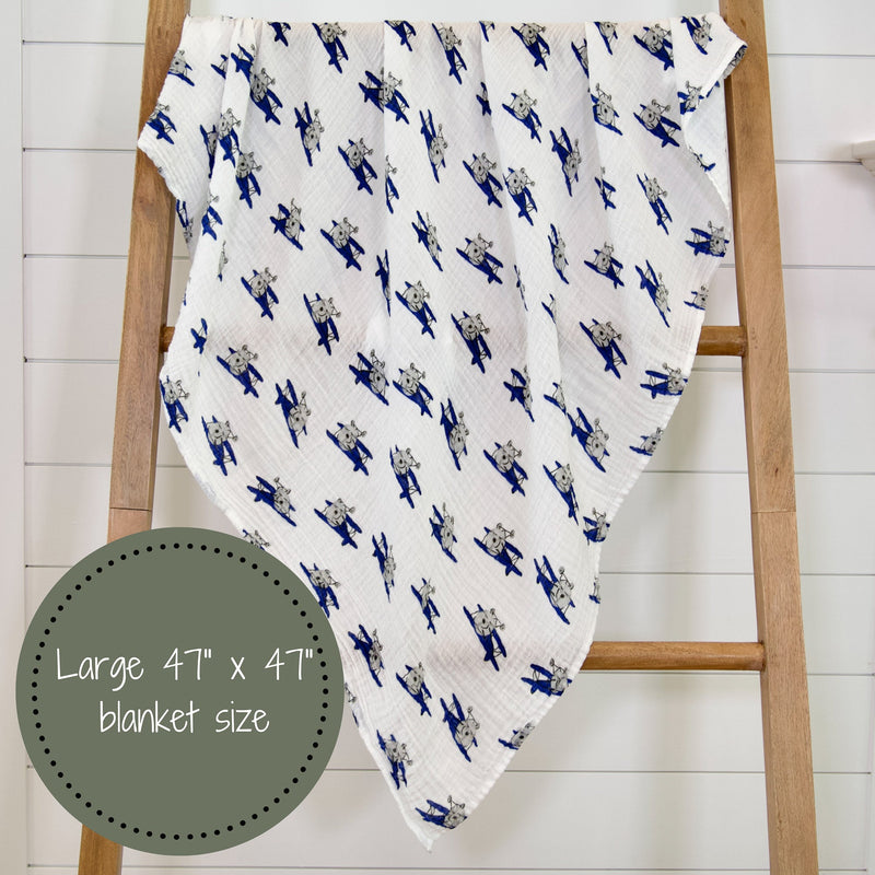 Up, Up, Up and Away Airplane Baby Muslin Swaddle Blanket