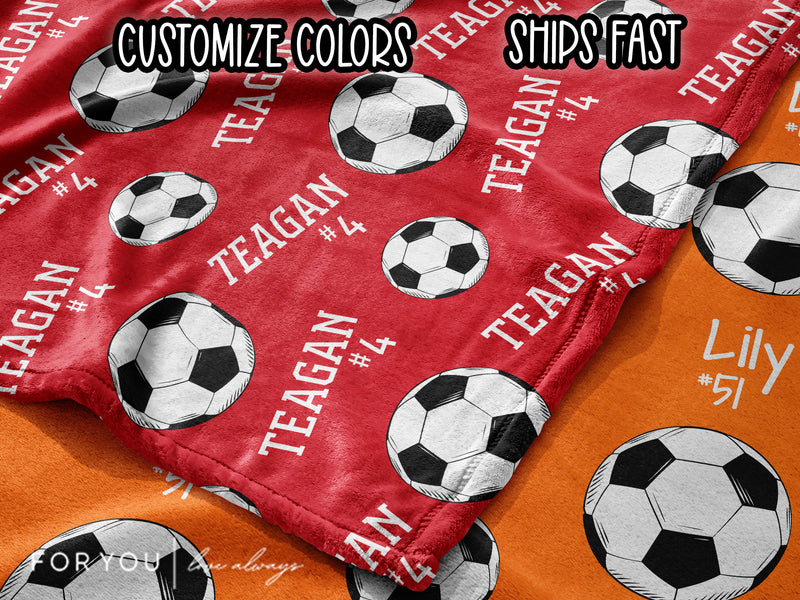 Soccer Repeating Name and Ball - Personalized Blanket
