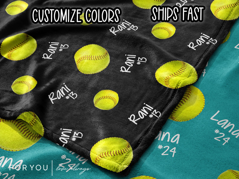 Repeating Name with Softballs - Personalized Blanket