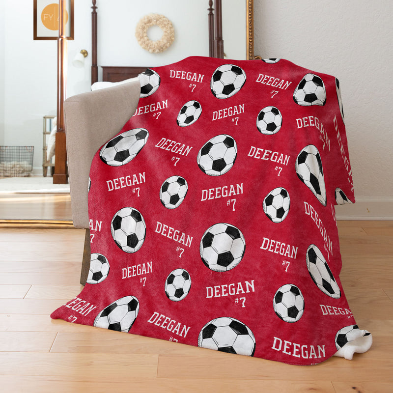 Soccer Repeating Name and Ball - Personalized Blanket