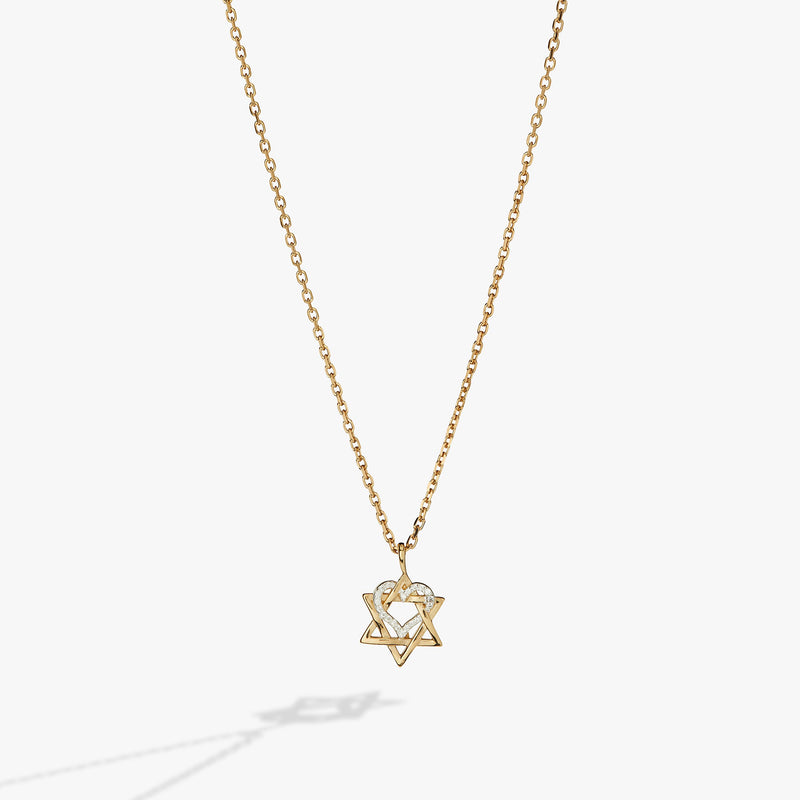 Star of David Heart Necklace, 14kt Gold Plated