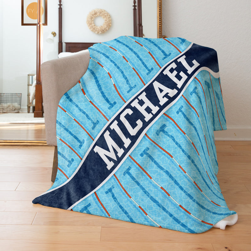 Swimming Name Plate Stripe - Personalized Blanket