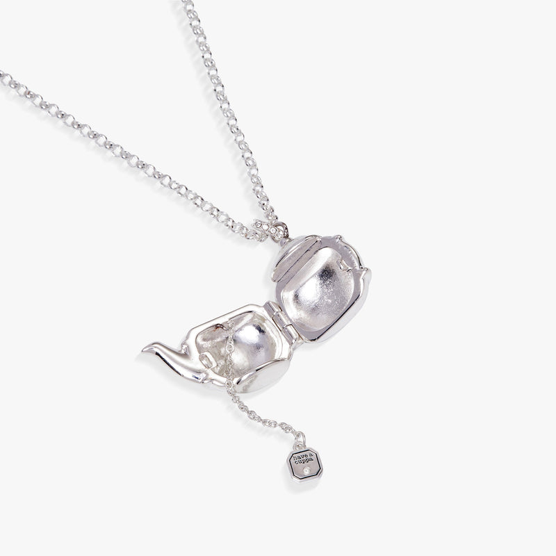 Floral Teapot Locket Pendant Necklace