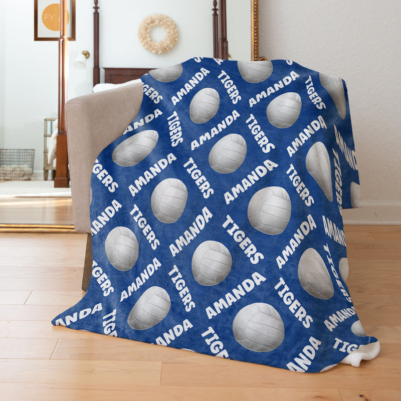 Repeating Name Angled with Volleyballs - Personalized Blanket
