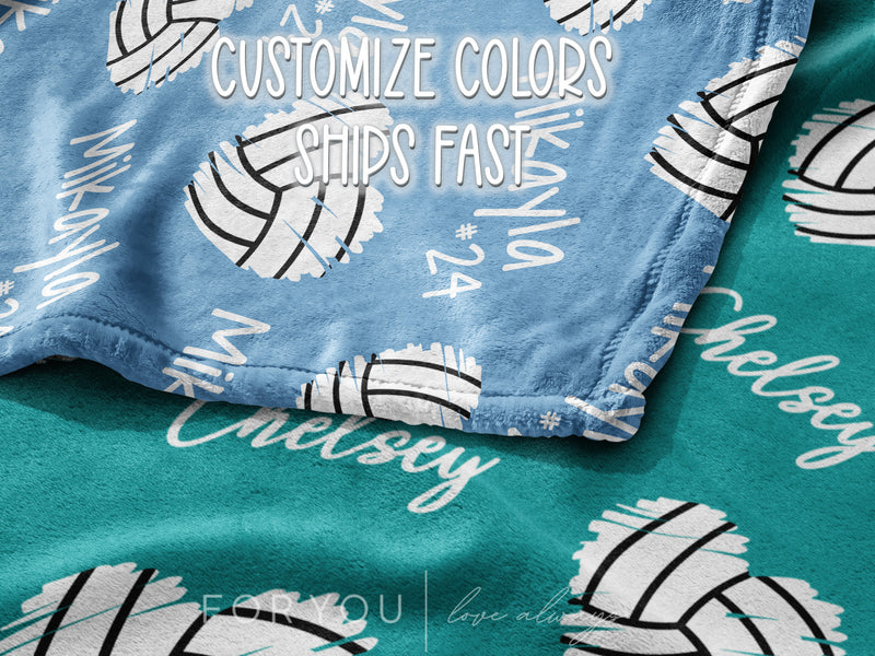 Repeating Name with Volleyball Hearts - Personalized Blanket