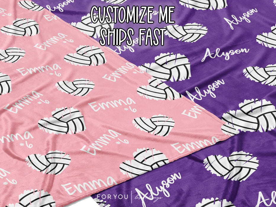 Repeating Name with Volleyball Hearts - Personalized Blanket