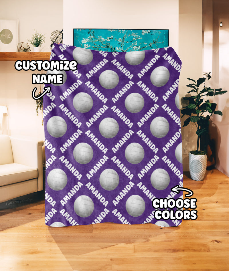 Repeating Name Angled with Volleyballs - Personalized Blanket