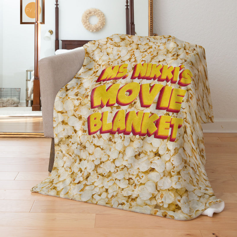 Custom Name Movie Blanket Popcorn Design - Personalized Blanket