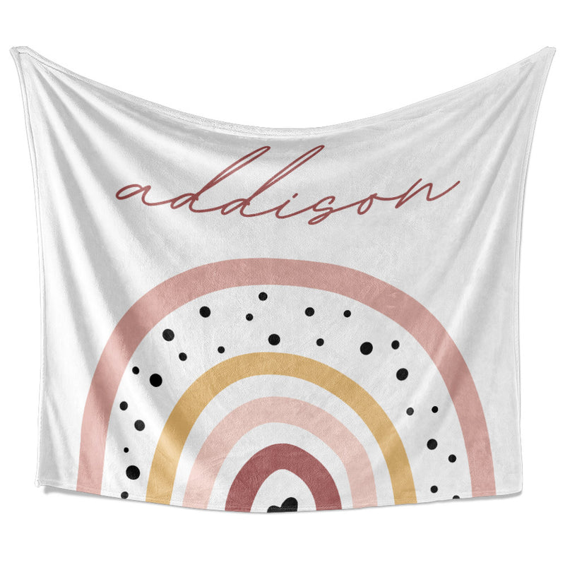 Large Rainbow with Name - Pink - Personalized Blanket