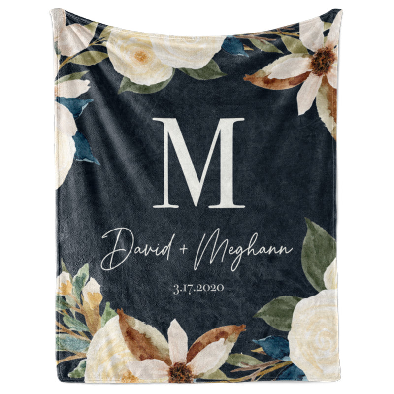 Flower Pattern with Monogram and Names - Personalized Blanket