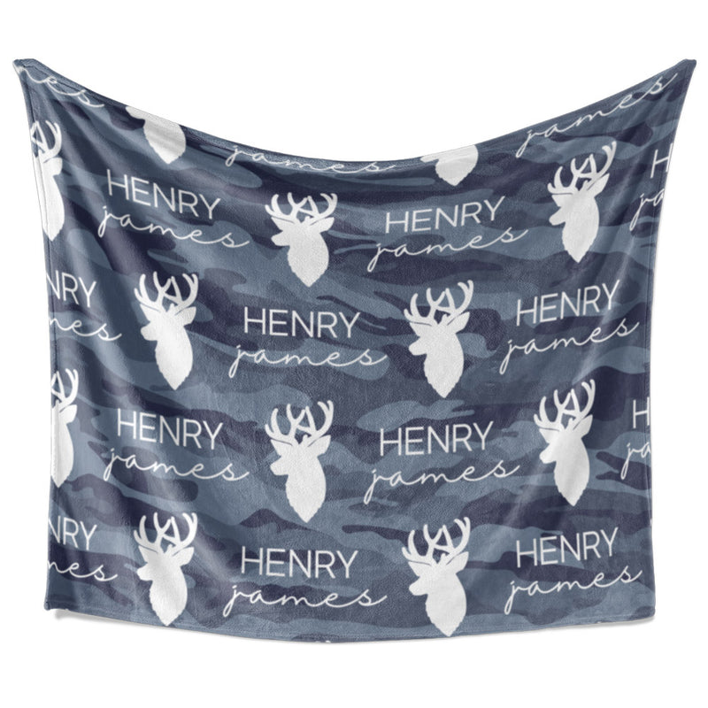 Camo Deer - Repeating Name - Personalized Blanket