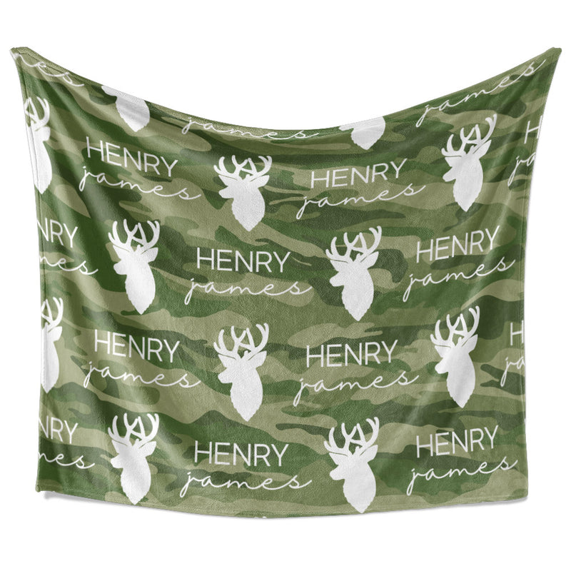 Camo Deer - Repeating Name - Personalized Blanket