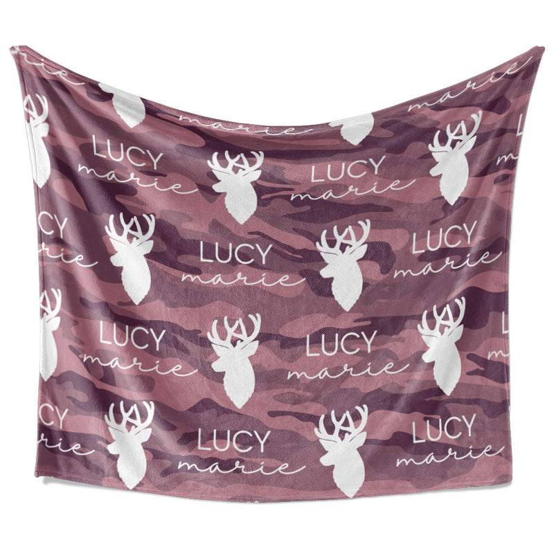 Camo Deer - Repeating Name - Personalized Blanket