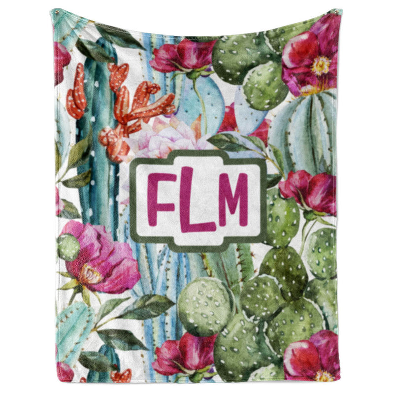 Cactus Design with Monogram Frame - Personalized Blanket