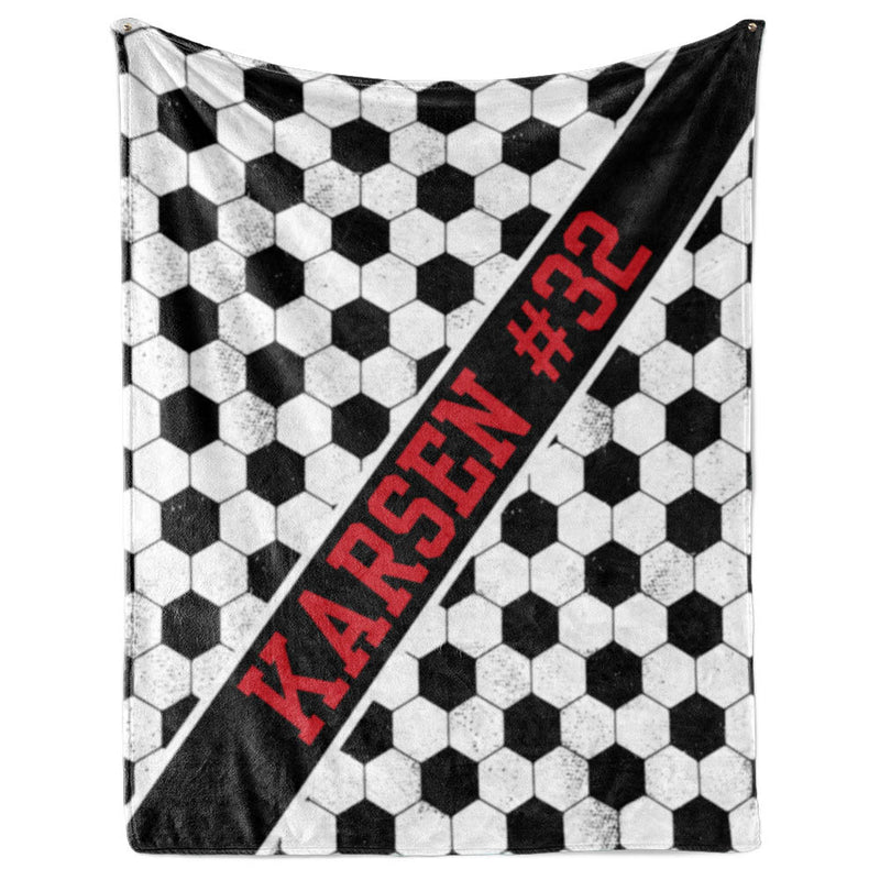 Soccer Pattern with Name Plate Stripe - Personalized Blanket