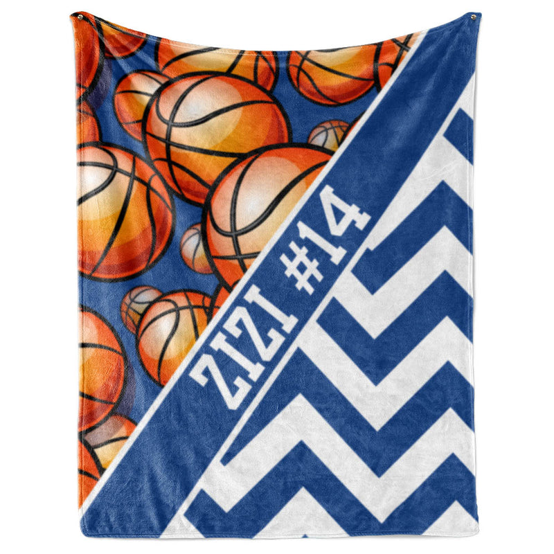 Basketball Pattern with Chevron and Name Plate Stripe - Personalized Blanket