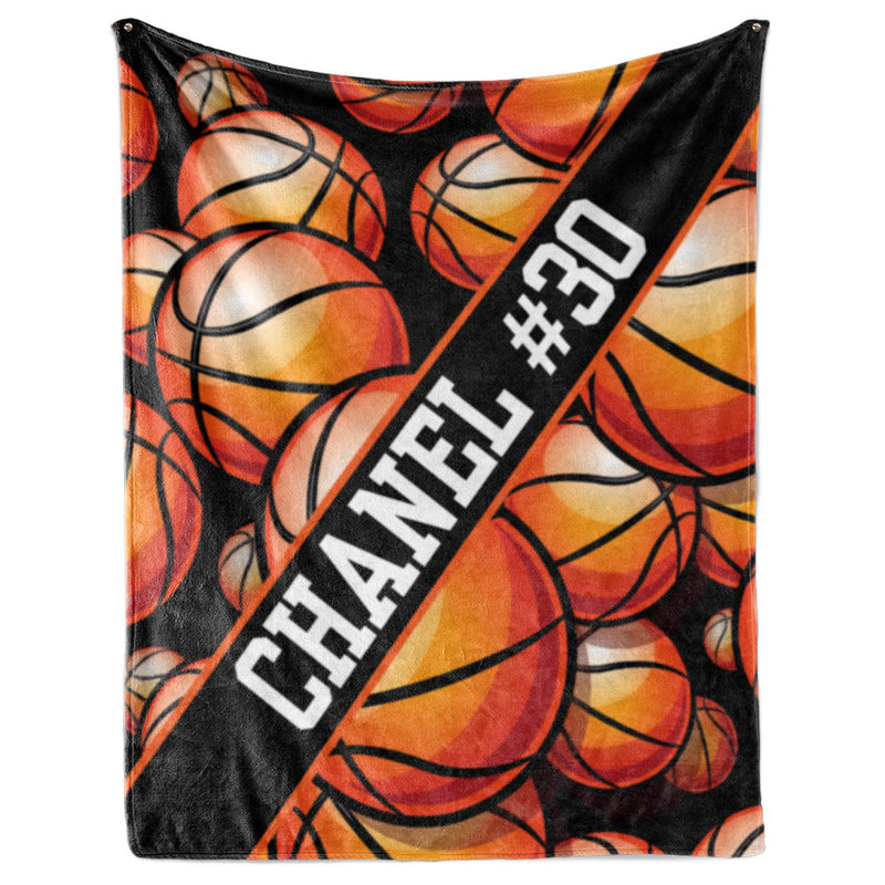 Basketball Pattern with Name Plate Stripe - Personalized Blanket