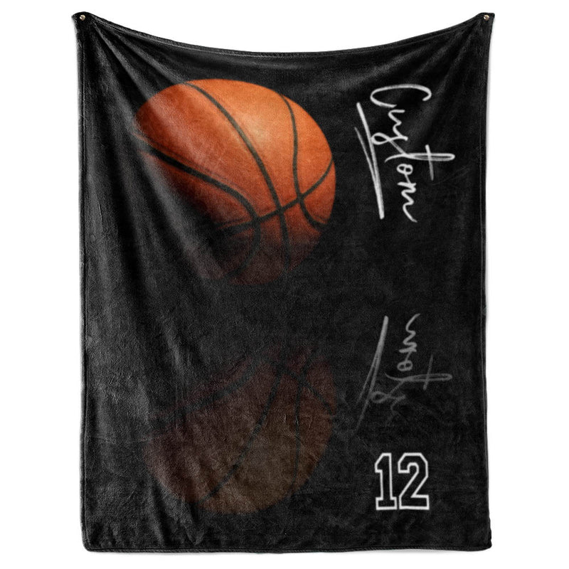 Basketball Reflected with Signature and Optional Number - Personalized Blanket