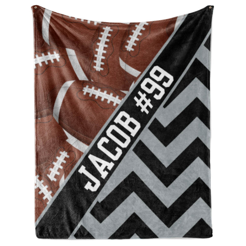 Football Pattern with Chevron and Name Plate Stripe - Personalized Blanket