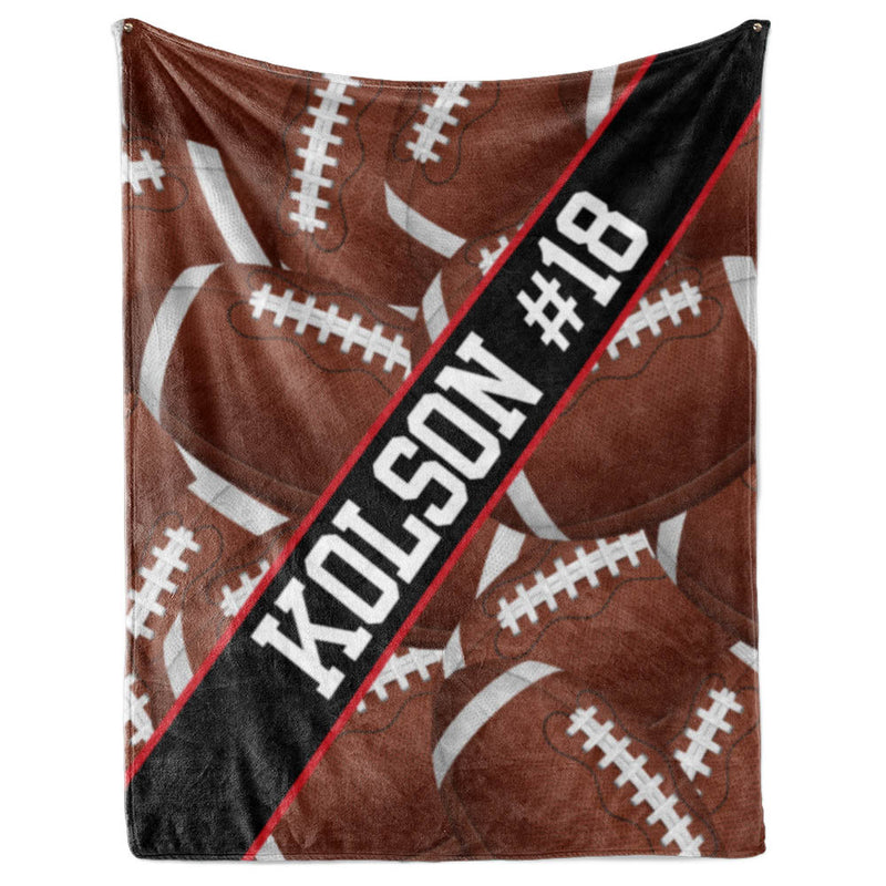Football Pattern with Name Plate Stripe - Personalized Blanket