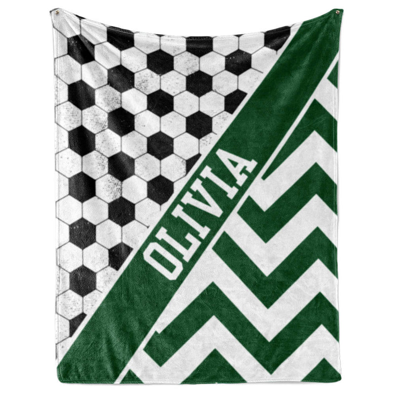 Soccer Pattern with Chevron and Name Plate Stripe - Personalized Blanket