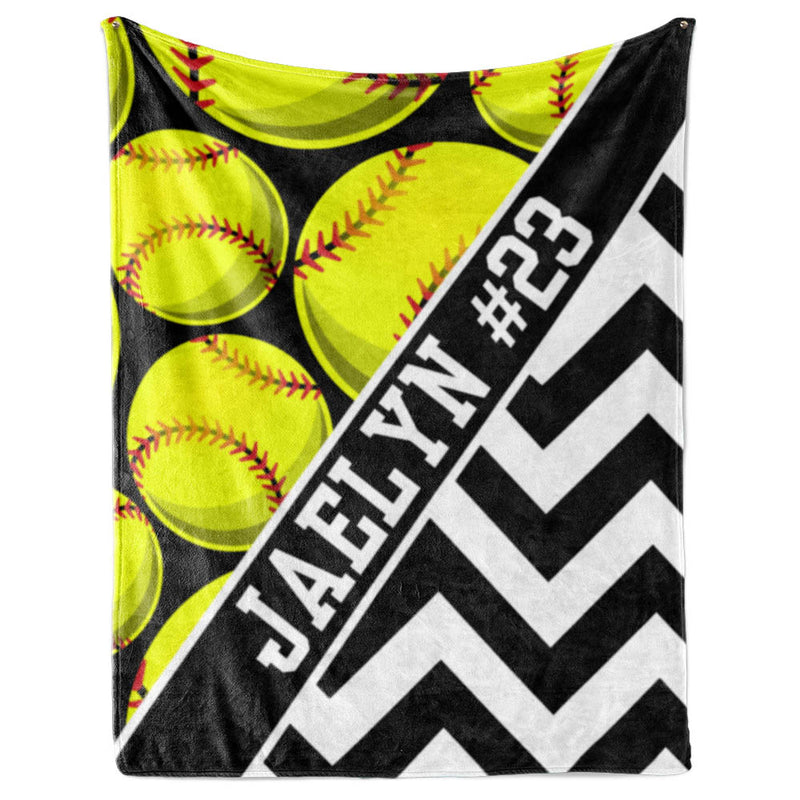Softball Pattern with Chevron and Name Plate Stripe - Personalized Blanket