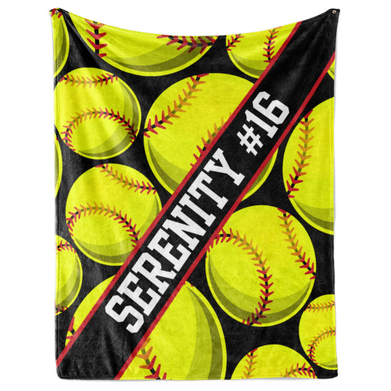 Softball Pattern with Name Plate Stripe - Personalized Blanket